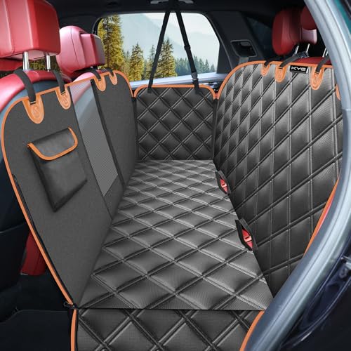 KYG Dog Car Seat Cover Dog Hammock for Car Back Seats with Side Protection & Mesh Visual Window, Durable Scratch Proof and Waterproof Pet Car Seat Cover for Cars/Trucks/SUV 53.15 X 58.27 Inches Black