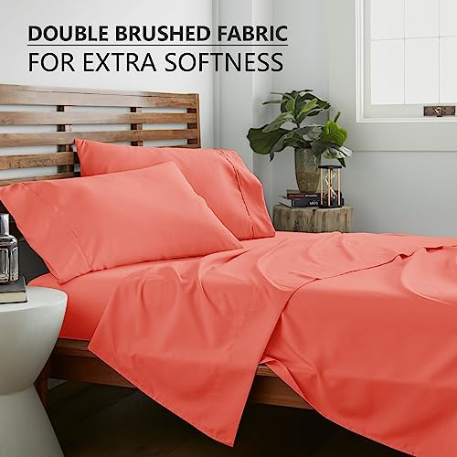 American Home Collection Queen Size Sheet Set - 16-Inch Deep Pocket - Ultra Soft Microfiber Bed Sheets - Breathable, Wrinkle and Fade Resistant, Easy Care - 4 Piece Set (Queen, Peach)