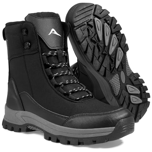 FUDYNMALC Mens Hiking Boots Waterproof: Lightweight Mid Ankle Work Boots Non-Slip Outdoor Shoes for Trekking Walking, Black, Size 12.5