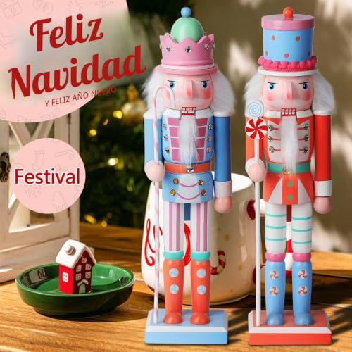 Miniatura 5 de Auluda Figuras De Cascanueces, Colección De Figuras De Decoración Navideña, Decoración De Casa De Vacaciones, Juego De Regalo Decorativo Macarrón, 2 Piezas