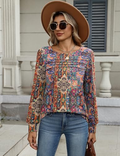 Zeagoo Long Sleeve Shirts for Women Casual Fall Fashion Crewneck Pleated Tunic Tops Work Outfit Blouse4