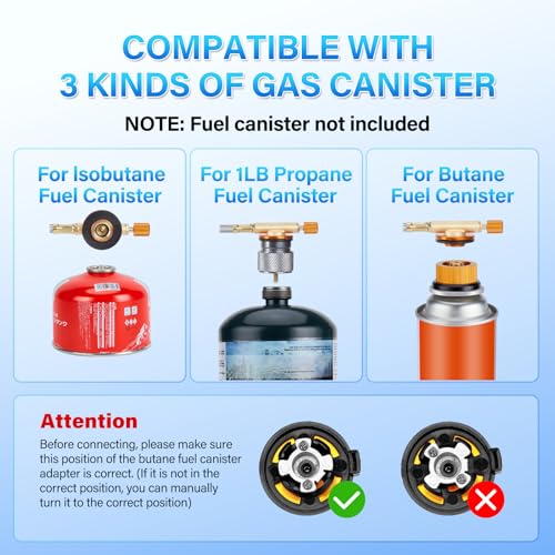 WADEO Three Fuel Portable Camping Stove with Windblocker, 3 in 1 Propane Butane Isobutane Stove with Carrying Case and Stainless Steel Hose Adapters, Gas Camp Stove for Cooking, BBQ, Travel RV, Hiking - Image 4