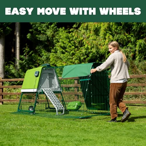 Image of Omlet Portable Chicken Coop Go Up | Easy to Clean and Maintain Plastic Chicken Tractor | Cool in Summer, Warm in Winter Weatherproof Hen House | Green Coop with 6ft Run and Wheels