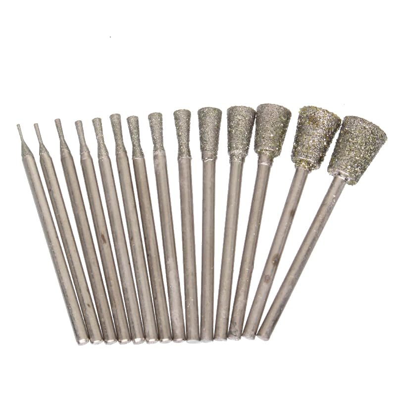 C7:C7 0.5-8 (14zhi) 14 Pieces Flared Shape Sanding Wand Carving Grinder Diamond Sanding Tool for Sharp, Good Use Diamond Drill Bit - 3/32 Inch Shank, Stone Engraving Tool for Electric Rotary Tool