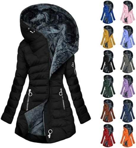 Womens Winter Coats Fleece Lined Hooded Zip Sherpa Warm Heavy Jackets Thicken Windproof Long Outerwear with Pockets