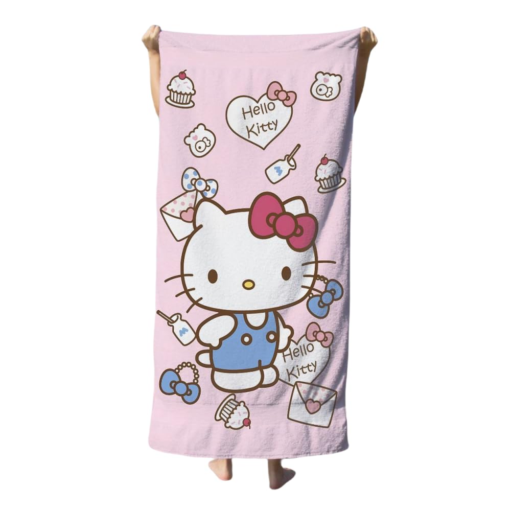 Fashion Yo Girls Hello Kitty Cat Beach Towel - 70 X 150Cm Microfibre Camping Towels For Kids Quick Dry Super Soft Beach Blanket Pool Travel Swimming Bath Shower Towel (Cat)