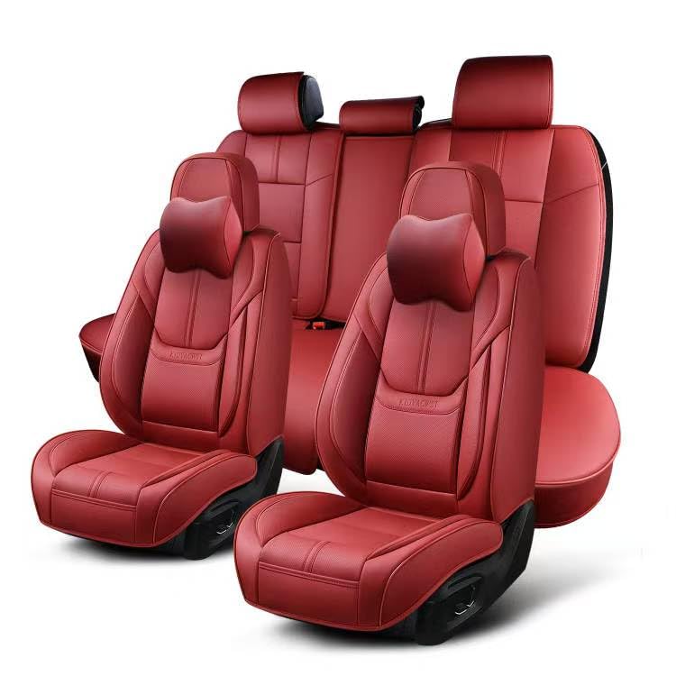 Auto Car Seat Covers Accessories Full Set Leather Cushion Protector Breathable Waterproof Seat Cover for Cars Universal Fit (Wine, Front Pair and Rear)