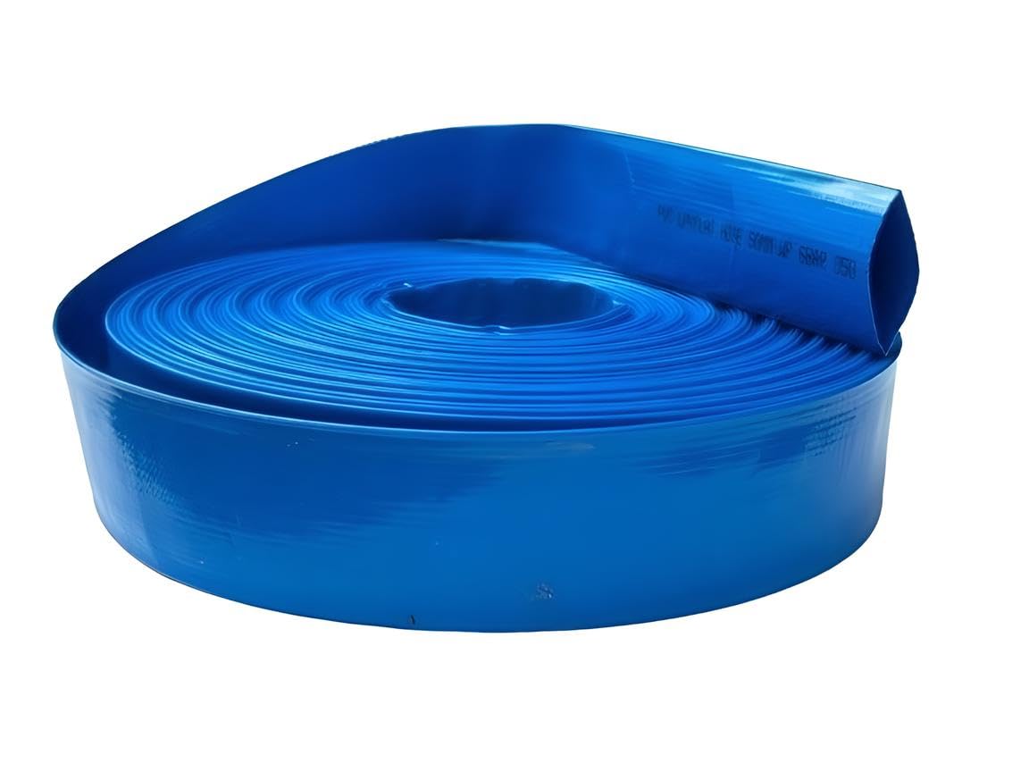 Manguera Plana de PVC Azul de DN38mm con abrazaderas. (38mm T100m.)