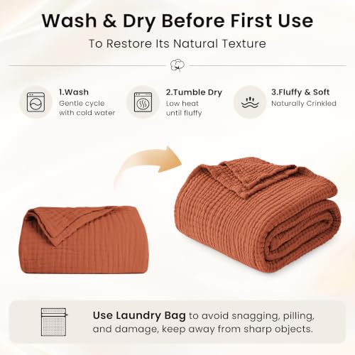 Image of Love's cabin 100% Cotton Muslin Blanket, 6 Layer Lightweight Breathable Gauze Twin Size Blanket 60 x 80 Inches, Soft Summer Blanket for Bed or Couch, Orange