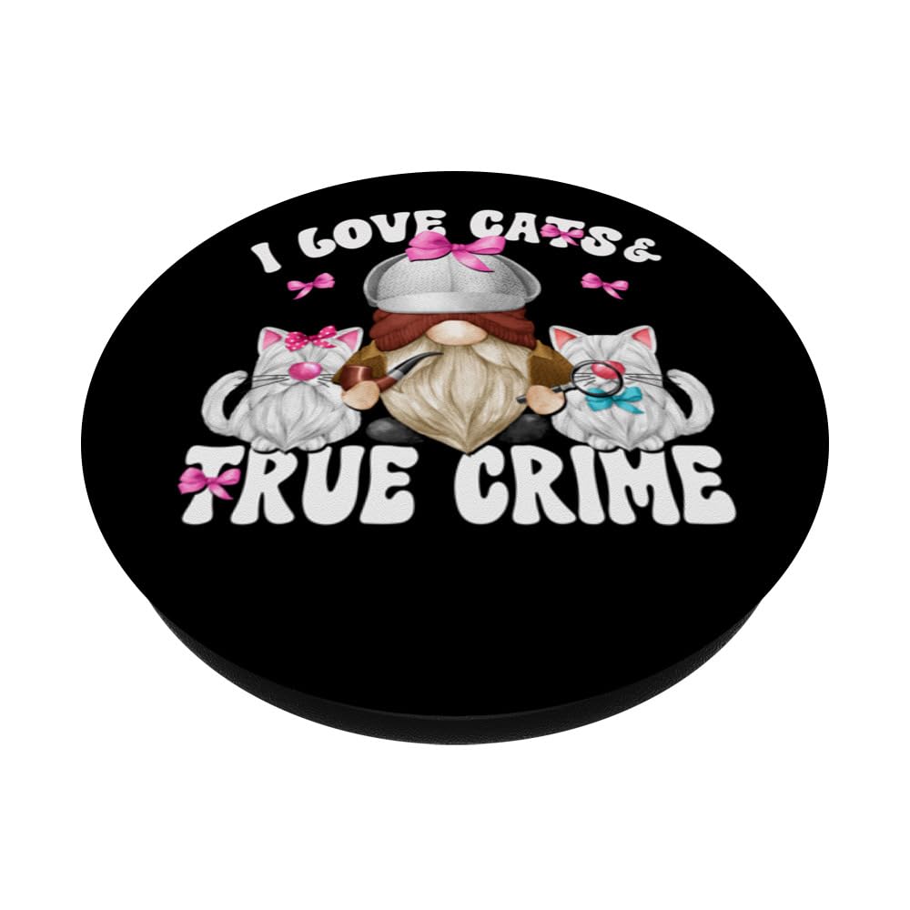 Sherlock Holmes Garden Gnome Mom I Love Cats And True Crime PopSockets Swappable PopGrip, Black - Image 2