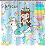 ANHOPE Prinzessin Meerjungfrau Einhorn Duschvorhang Wasserdicht Anti-schimmel Polyester Stoff Duschvorhänge 180 x 200cm Shower Curtains Waschbar Bad Vorhäng für Badzimmer mit 12 Haken