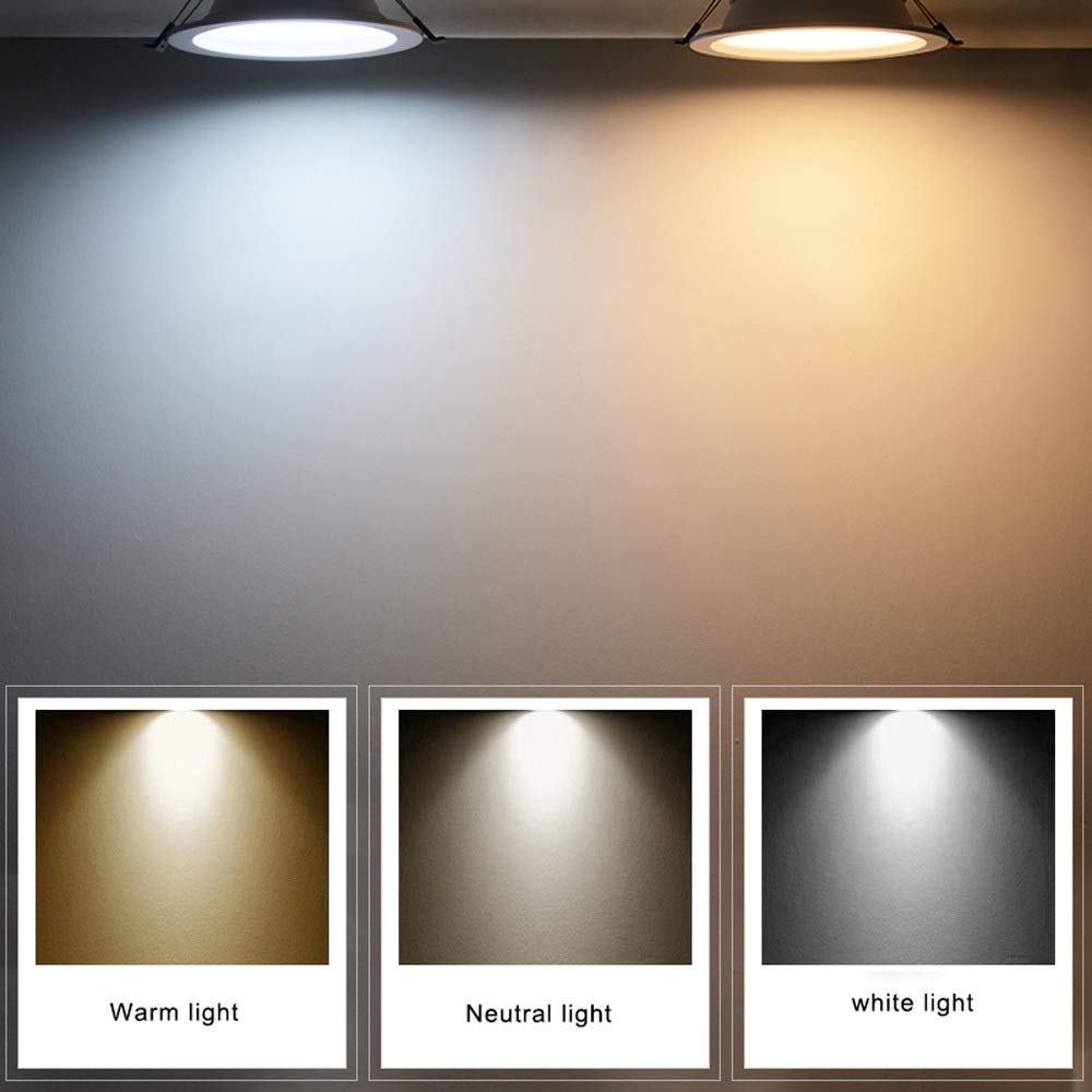 Oświetlenie sufitowe LED, wodoszczelność IP44, 15 W, 3000 K, ciepła biel, do salonu, sypialni, kuchni, korytarza, ściemniane lampy typu downlight