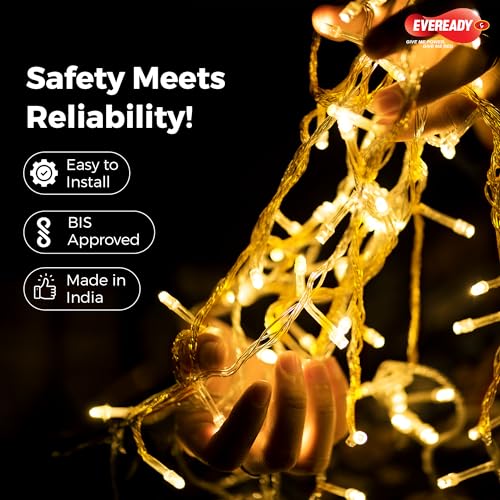 Image of Eveready UTSAV, 15 Meter LED Pixel Chain Lights, 72 LEDs, BIS Approved, Decoration Lighting for Diwali, Christmas, Weddings, Homes & More, Warm White, Pack of 1