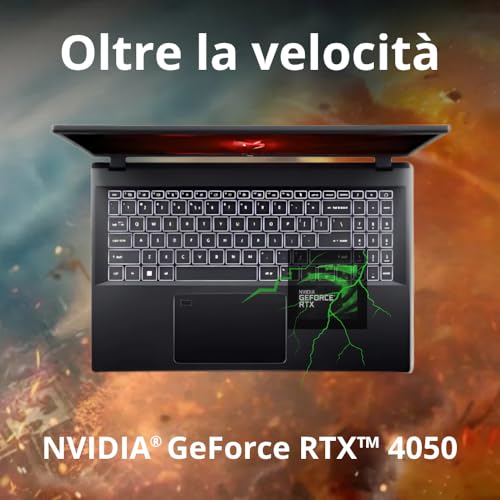 Nitro V15 Pc Gaming, Notebook Gaming AMD RYZEN7 7735HS, 32GB RAM DDR5, SSD 1TB, Display 15,6" FHD IPS 165 Hz, NVIDIA GeForce RTX 4050 (6 GB GDDR6), Tastiera Retroilluminata, Laptop Gaming - Notebook - Immagine 3