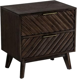 Limari Home Daisy Mid-Century Acacia Solid Wood Nightstand in Dark Brown/Brass