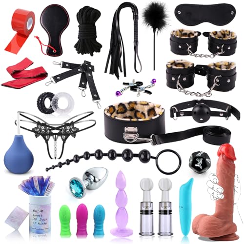 Sex Bondage BDSM Restraints Sex Toys 30 Pcs Set Bondaged Adult Kit with Handcuffs and Silicone Dildo for Couples Women and Men