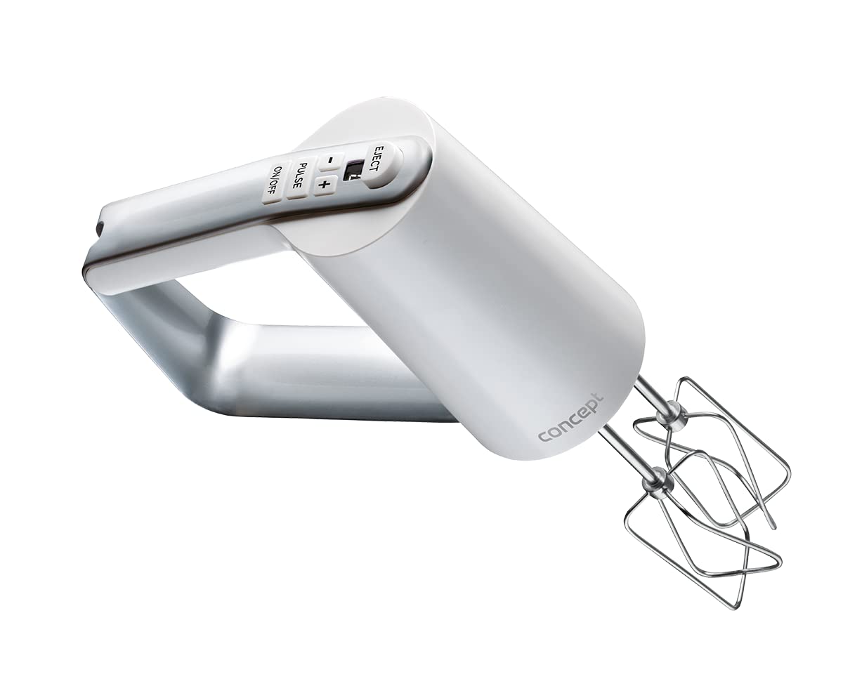 CONCEPT Hausgeräte SR3300 - Frullatore manuale da 500 W, con 2 ganci per impastare, 2 fruste, 5 velocità, design ergonomico, colore: Bianco