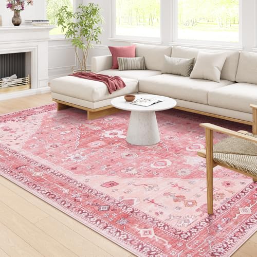 Lahome Washable Rugs 8x10 Pink Rugs for Bedroom Girls, Boho Triba...
