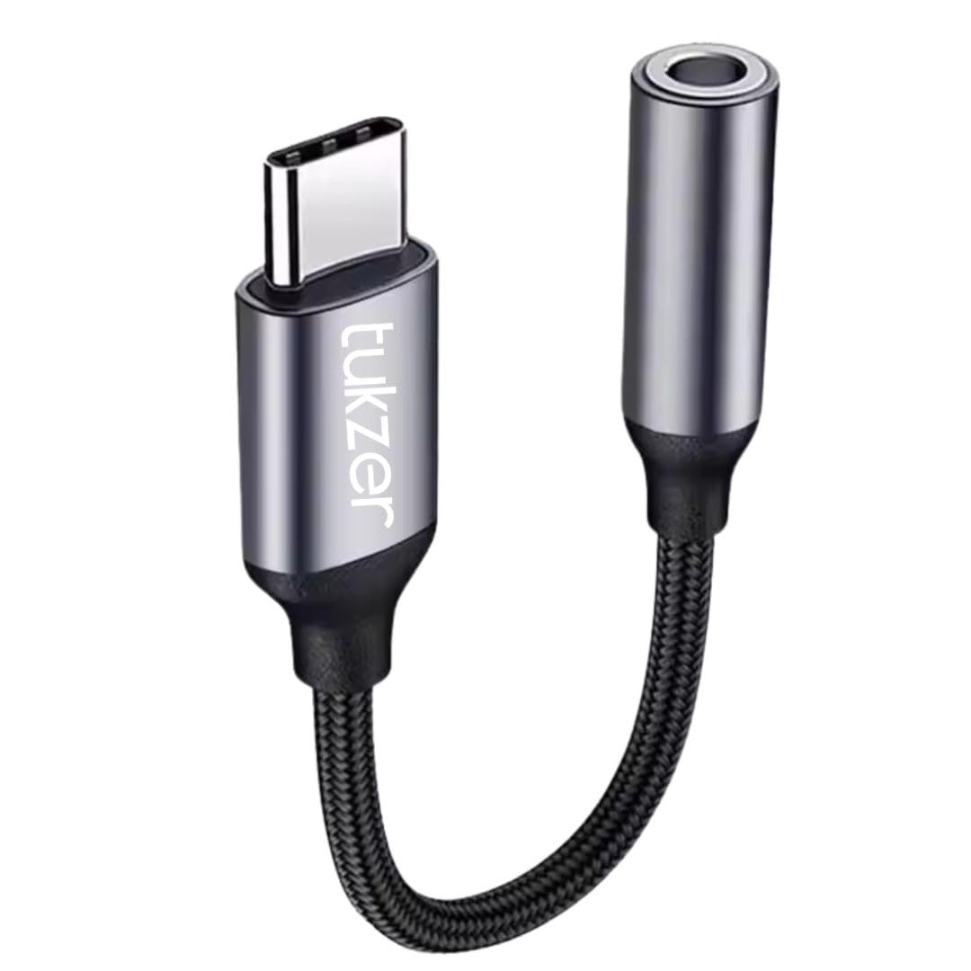 Tukzer Type C to 3.5mm Audio Jack Cable, DAC Headphone/Earphone Converter Adapter| Hi-Fi Stereo Auxiliary Cable for Smartphones, Tablets Other Type C Devices| Nylon Braided Material (12CM/ Grey)-image-41