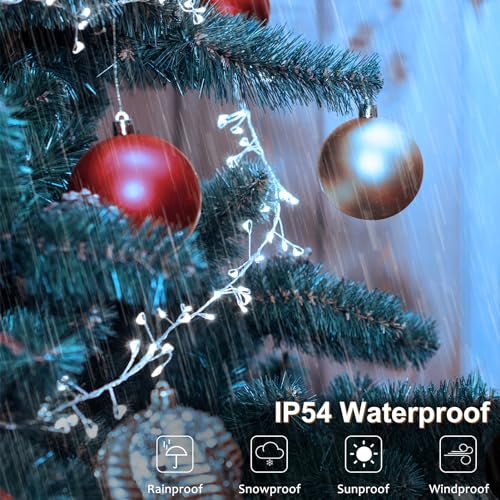Image of 2 Pack Battery Christmas Fairy Lights Total 20Ft 400 LED String Lights | Cluster Firecracker String Lights Waterproof with Timer 8 Modes for Wreath Tree Wedding Gift Decor (Cool White)