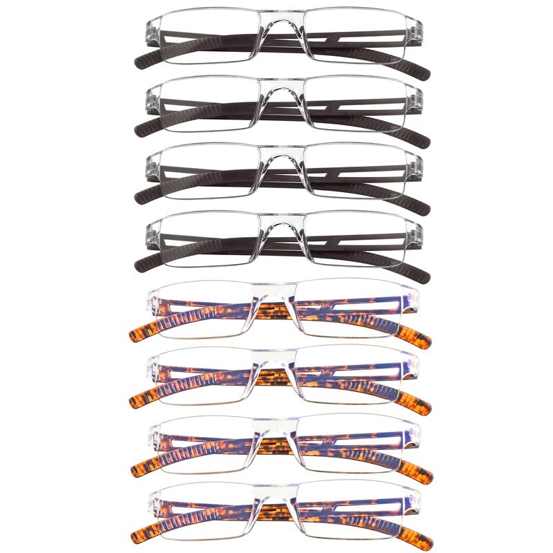 Image of VisionGlobal 8 Pairs Reading Glasses, Blue Light Blocking Glasses, Computer Reading Glasses for Women and Men, Fashion Square Eyewear Frame (4brown+4tortoise,+1.00 Magnification)
