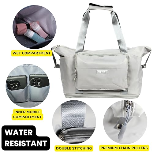 Image of POPCUBE 2in1 Nylon 26cm Lightweight Waterproof Backpack Duffle Bag w /Shoulder Straps, Small Rucksack Travel Bag for Men&Women w /Wet Pocket & Shoe Compartment(50x26x26cm) (Grey)