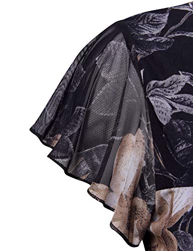 Furnex Women's Short Sleeve Tunic Shirt Pleated Mesh Blouses Summer Floral Tops3