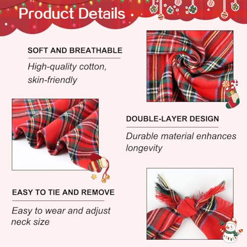 Vivifying Dog Christmas Bandana with Tassels Edges, 2 Pack Classic Plaid Triangle Pet Apparel &amp; Accessories, Funny Holiday Dog Scarf Costume for Photo Prop, and Party Decor (X-Large, Red&amp;Green)