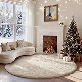 Ophanie Round Rugs 5Ft Ivory Circle Area Rug, Nursery Room Decor, Christmas Aesthetic Bedroom Home Circular Carpet 5 Foot, Fluffy Fuzzy Shag Plush Cream Living Room Rugs for Kids Boys Girls Teen Baby