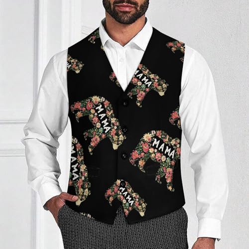 Mama Bear Floral Mens Slim Fit Suit Vest Dress Waistcoat Casual Business Vest2