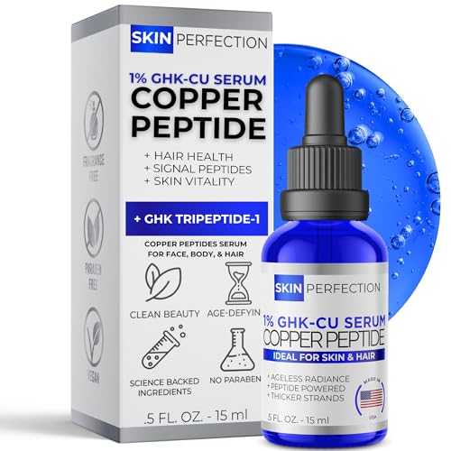 Skin Perfection GHK-CU Copper Peptides Serum for Face & Hair - Copper Peptide for Skin, Hair & Scalp - 1% Blue Liquid for Face, Neck, Body, and Scalp – Multi-Use Serum Booster with Dropper 0.5 fl oz