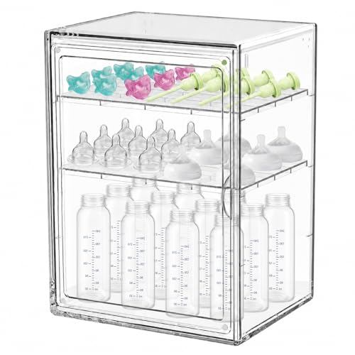 LEARNIBEE Baby Bottle Organizer Adjustable Height Bottle Storage Organizer Baby for Bottles Pacifiers Pump Parts Clear Organizer for Countertop Cabinet Vanity Bathroom Large