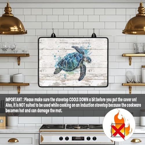 Image of Poceacles Stove Cover Electric Stove Top Protector Heat Resistant Non-slip Stovetop Cover Prevent Scratching Cooktop Mat for Kitchen Counter Top Decor, Sea Turtle Wood Grain