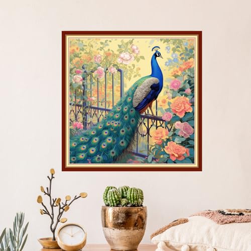 Image of Artvxeay Stamped Cross Stitch Kits - Embroidery Kits for Beginners Cross Stitch Kits for Adults 11 CT Printed Patterns Needlepoint Kits - Blue Peafowl 18x18 inch