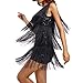 Women's Gatsby 20s Flapper Roarin Cocktail Vintage Tassel Mini Dress, 1920s Fringe Party Club Sequin Prom Dress (US, Alpha, Large, Regular, Regular, Sequin Black Dress)