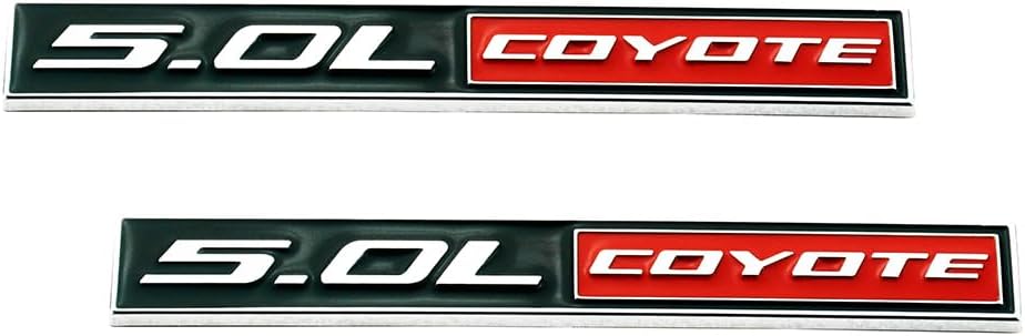 2Pc 5.0L Coyote Emblem Coyote V8 Engine Badge 3D Sticker Nameplate Self-Adhesive (Chrome Black Red)