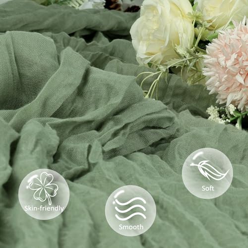 pepmily 12 Pack Sage Green Cheesecloth Table Runner 17 x 108 Inch by pepmily - Used condition - Image 5