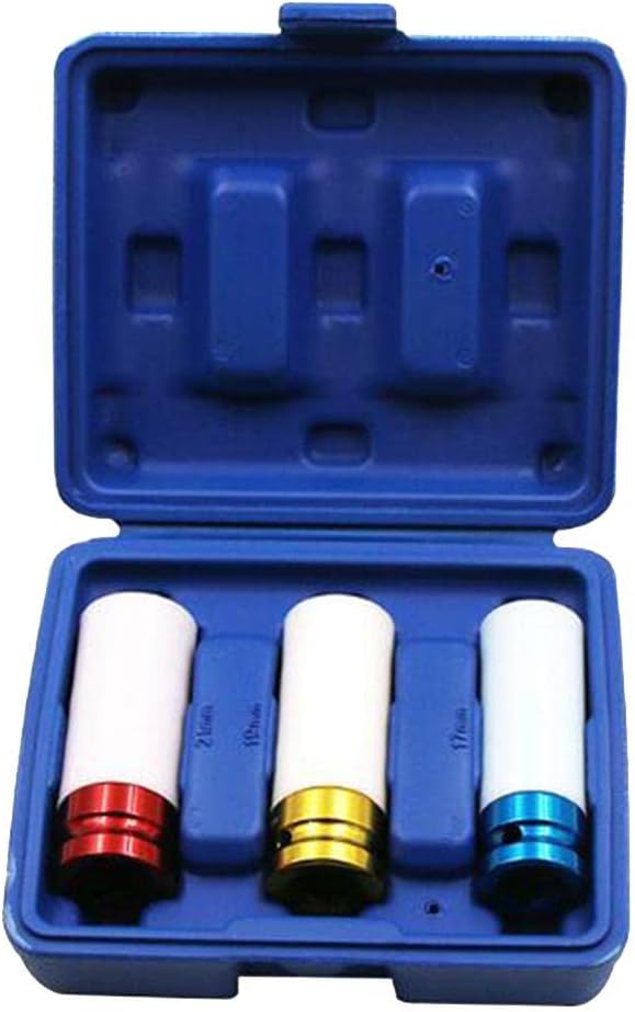 3Pcs Thin Wall Deep Impact Socket Set Lug Nut or 17-19-21mm ¨C Chrome Moly Steel ¨C Car Wheel Repair Tool Kit - Drive Socket Set for Automotive Maintenance