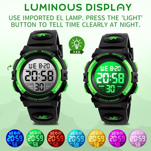 Image of Dayllon Kids Digital Watch Boys Outdoor Sports 50M Waterproof Girls Watches Alarm Clock 12 /24 H Stopwatch Calendar for Ages 3-15 Boy Girl Wristwatch Kids Gift