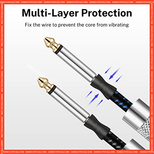 Donner Guitar Cable 10 Ft 2 Pack, Electric Instrument Cable Bass Amp Cord For Guitar Bass Amplifier Audio, 1/4" Right Angle To Straight, Black White & Black Blue #TOP3