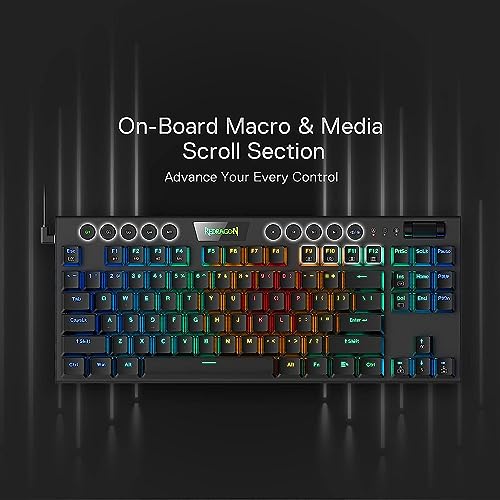 Redragon K622 TKL RGB Clavier mécanique, clavier de jeu filaire ultra fin avec touches plates, contrôle multimédia dédié et interrupteur marron, logiciel Pro pris en charge