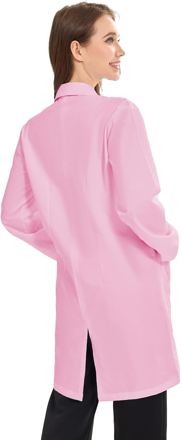Women's Lab Coats Snap Closure 4 Pockets Elastic Cuffs Professional Medicas Long Sleeve Labcoats Scientist College - Image 5