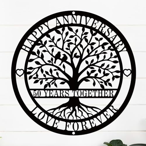 Golden Anniversary Wedding Gifts for Couple, 50th Wedding Metal Tabletop Decor with Engraved Heart, Timeless Home Keepsake for Parents,Couple,Friends