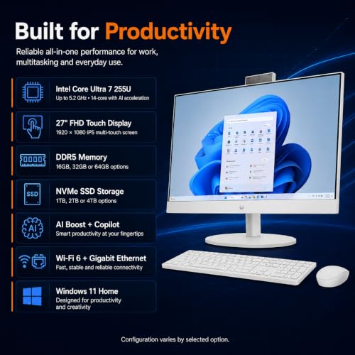 Image of HP 27-cr2074 27 inch FHD Touch, Intel Core Ultra 7 255U, 16GB / 32GB / 64GB DDR5 RAM, 1TB / 2TB / 4TB SSD, Windows 11 Pro