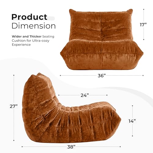 Image of HABUTWAY Giant Bean Bag Chairs Lazy Sofa for Adults,Single,Brown | Bean Bag Sofa with Filler Faux Fur, Memory Foam Bean Bag Fireside Lazy Sofa Couches for Living Room, Bedroom, Office