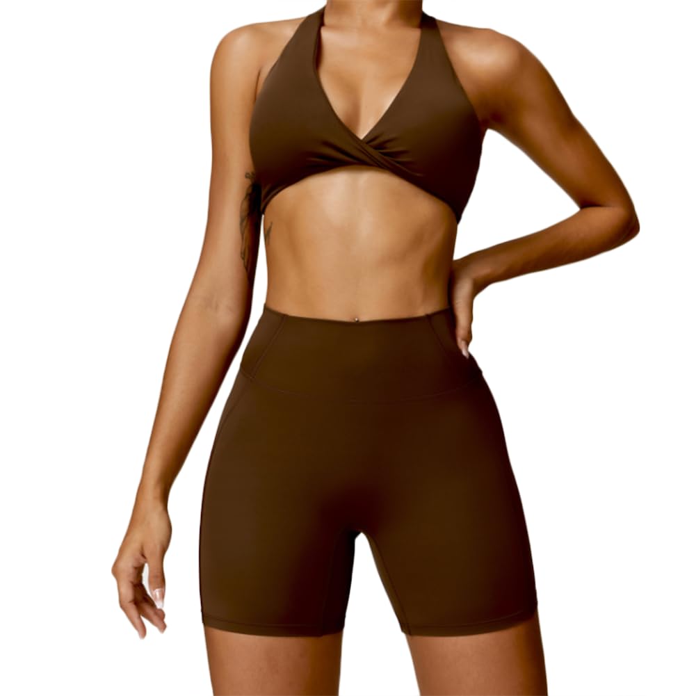 XYFfybhsd Quick Dry Workout Clothes Gym Fitness Sets Sports Bra Feeling Yoga Leggings Women Gym Fitness (Size:XL,Color:Brow)