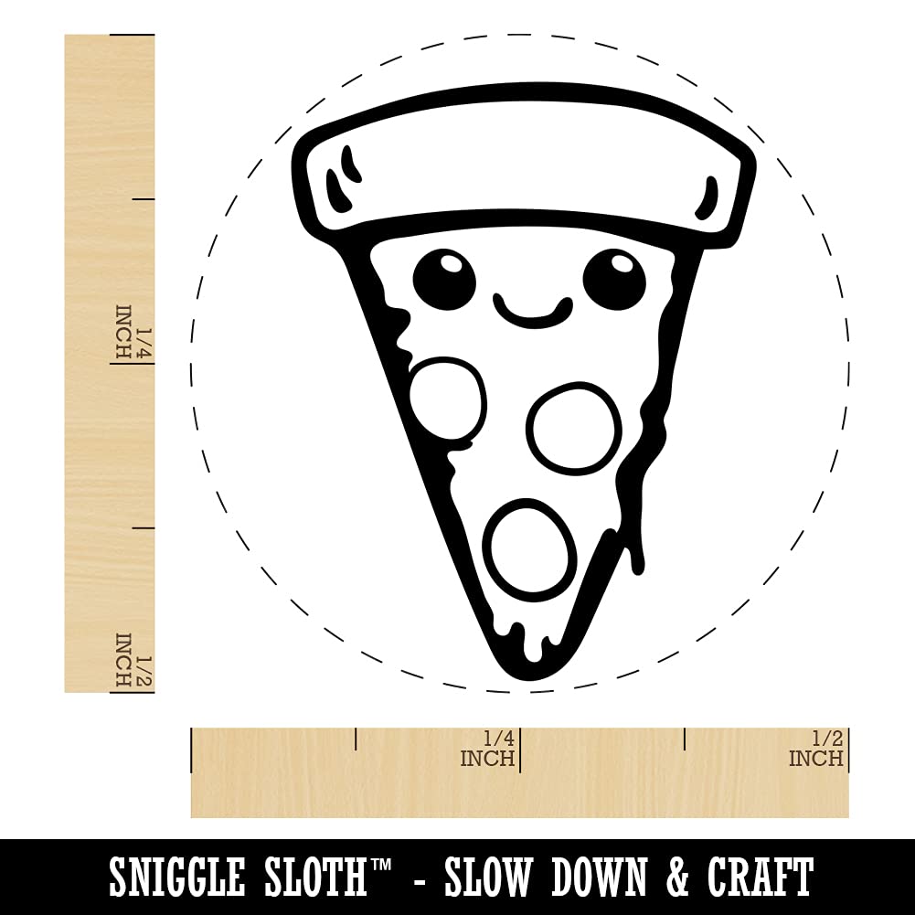 Cute Kawaii Pepperoni Pizza Self-Inking Rubber Stamp for Stamping Ink Stamper Crafting Planners - 1/2 Inch Mini - Orange Ink