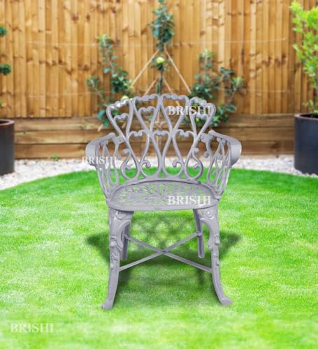Image of BRISHI Cast Aluminium Garden Patio Seating Chair and Table Set for Balcony Outdoor Furniture with 1 Table and 2 Chair Set (Grey)