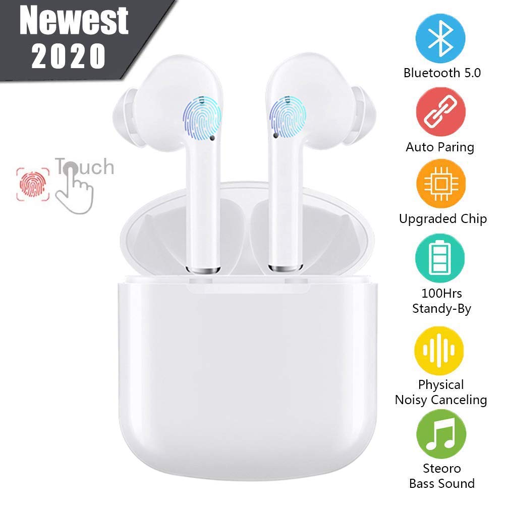 Bluetooth Headphones 5.0, Wireless Bluetooth Earbuds Stereo Earphone Cordless Sport Headsets, Bluetooth in-Ear Earphones with Built-in Mic for Smart Phones PC Laptop