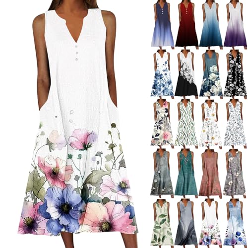 Beach Sundresses for Women 2026 Vacation Casual Plus Size Midi Sun Dress Loose Flowy Summer Boho Long Dresses Trendy White T-Shirt Dresses for Women 2026 L